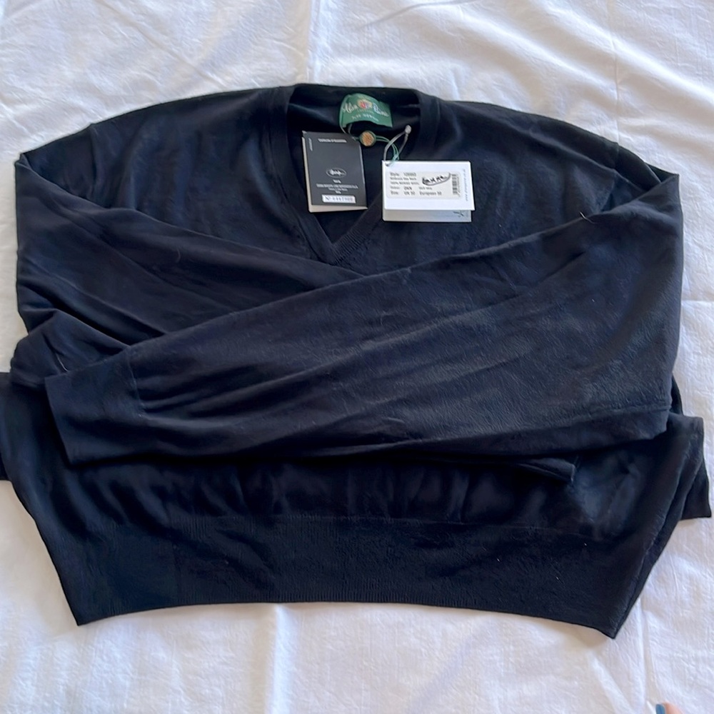 XXXL UK50 Alan Paine brand LS Men’s V-neck Merino Sweater NWT- dk navy
